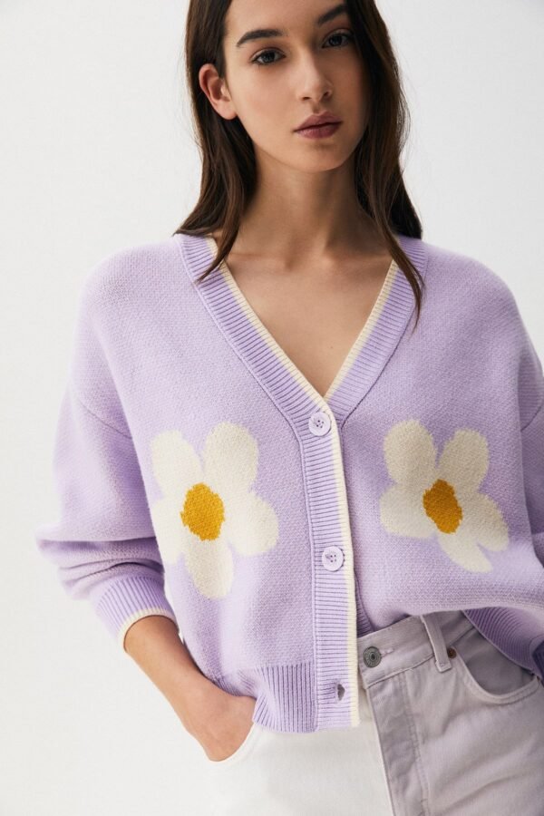 Daisy Jacquard Knit Cardigan - Image 3